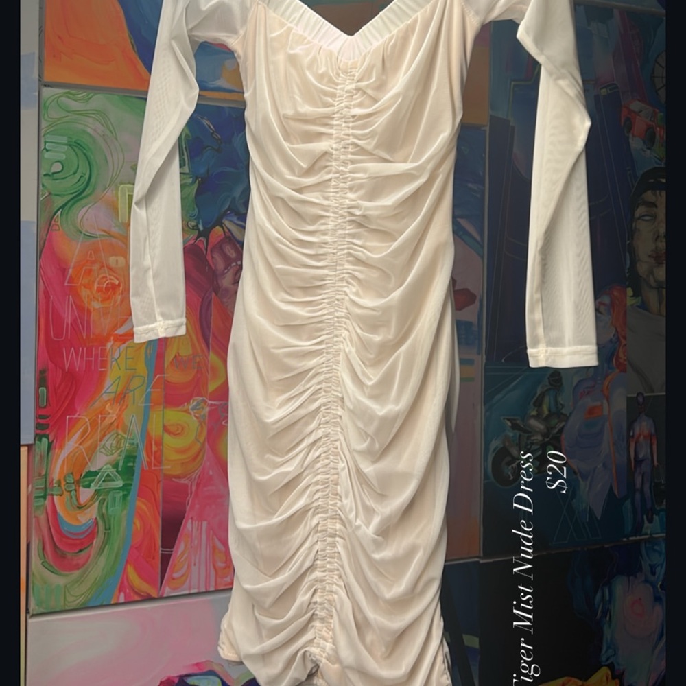Elegant White Ruched Dress